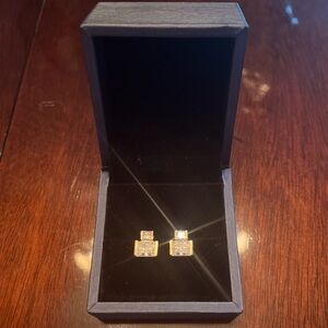 GORGEOUS CZ DOUBLE BOX PIERCED EARRINGS.